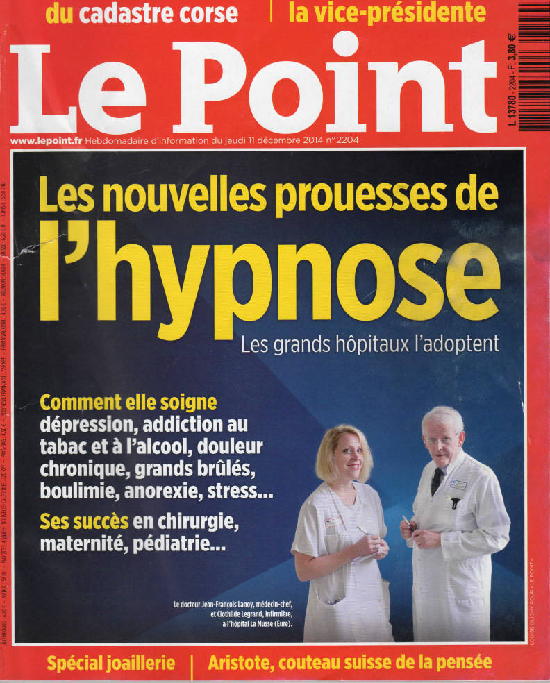 Illustration : couverture de la revue LE POINT de décembre 2014 intitulée "Les nouvelles prouesses de l'hypnose"